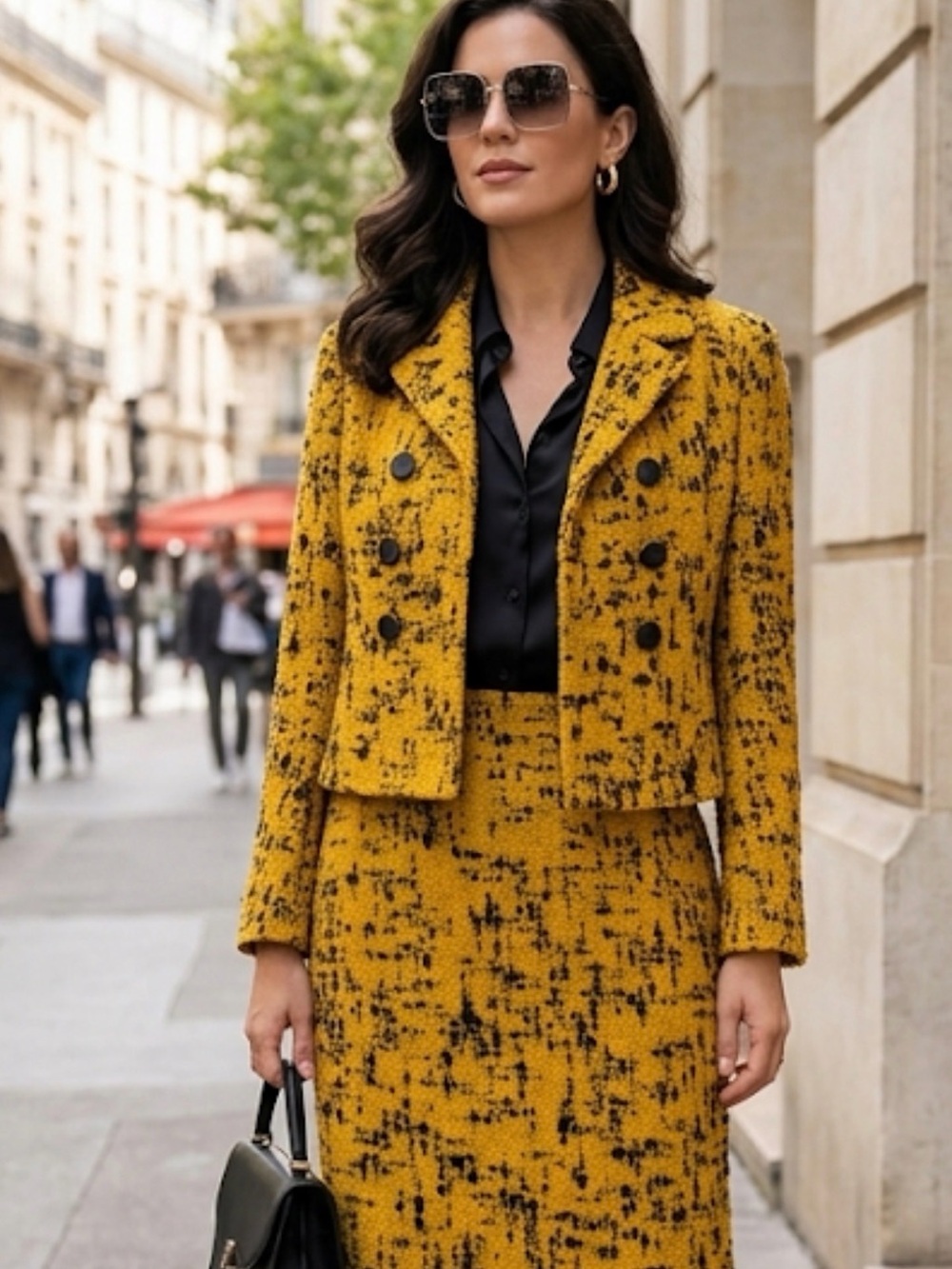 Women's Yellow Tweed Double-Breasted Jacket